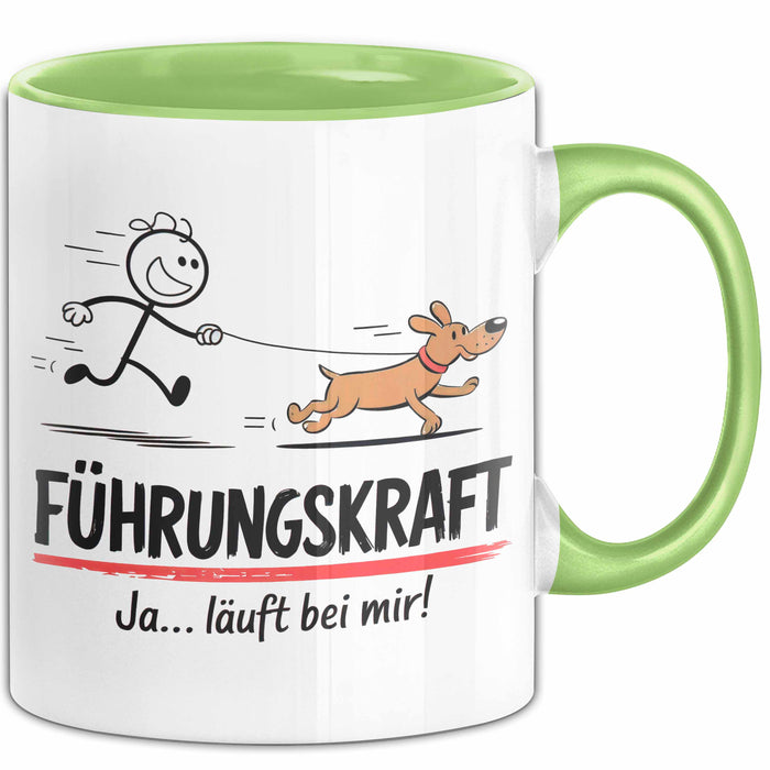 Hundebesitzer Hundegassi Tasse Geschenk Lustige Geschenkidee Spruch Führungskraft Ja Läuft Bei Mir Grün Trendation