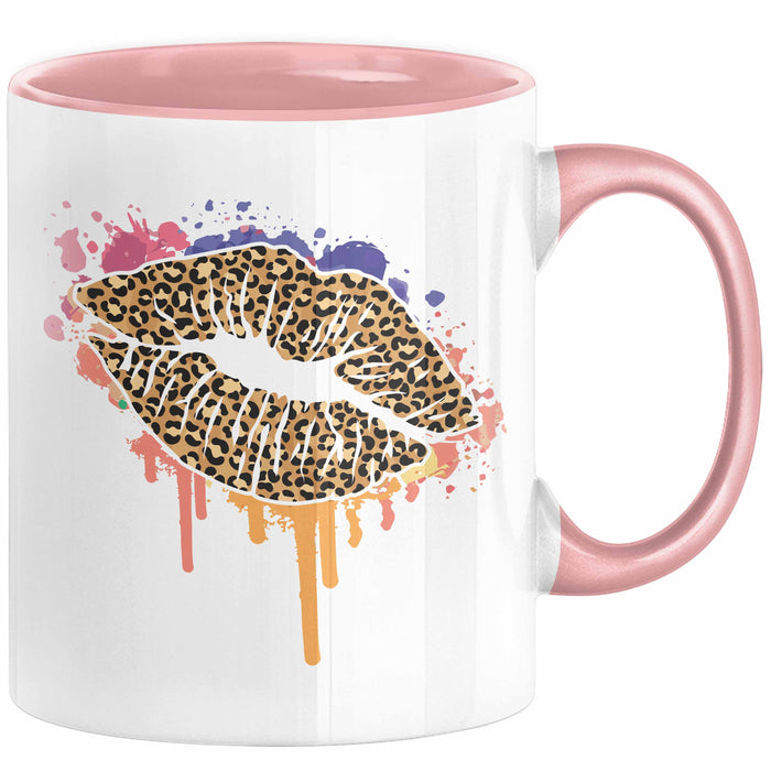 Leoparden Lippen Tasse Geschenk Cool Lips Kiss Leopardenmuster Kaffee-Tasse Geschenkidee Rosa Trendation