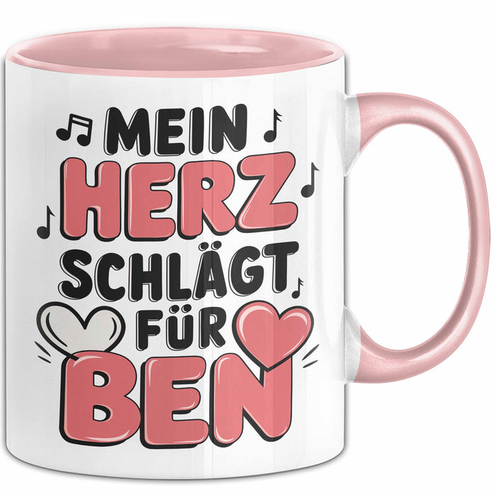 Romantische Liebe Tasse Geschenk Lustige Geschenkidee Spruch Mein Herz Schlägt Für Ben Rosa Trendation