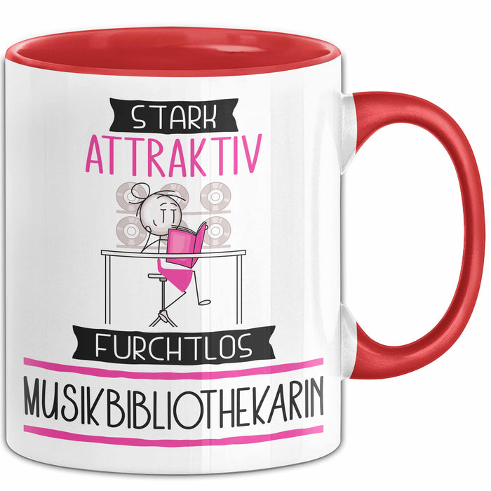 Musikbibliothekarin Tasse Geschenk Becher Stark Attraktiv Furchtlos Musikbibliothekarin Lustige Geschenkidee Rot Trendation