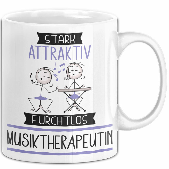 Musiktherapeutin Tasse Geschenk Becher Stark Attraktiv Furchtlos Musiktherapeutin Lustige Geschenkidee Weiß Trendation