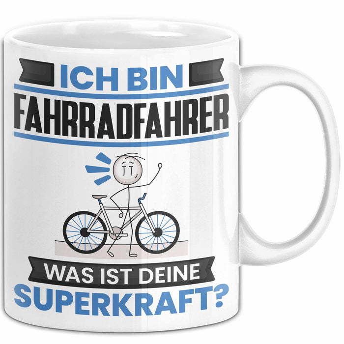 Fahrradfahrer Tasse Geschenk für Fahrradfahrer Geburtstag Lustiger Spruch Kaffee-Becher Was Ist Deine Superkraft Weiß Trendation