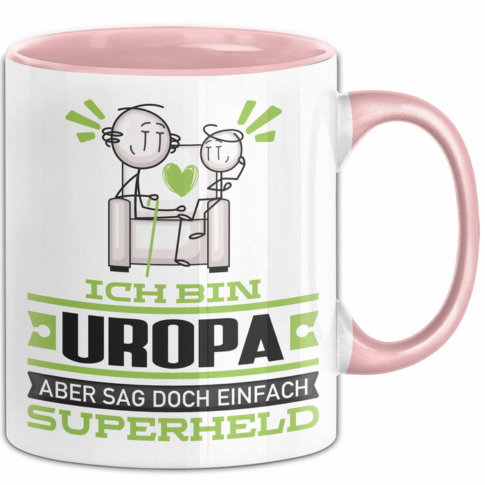 Uropa Geschenk Tasse Ich Bin Uropa Aber Sag Doch Einfach Superheld Lustige Geschenkdiee für Uropa Kaffee-Becher Rosa Trendation