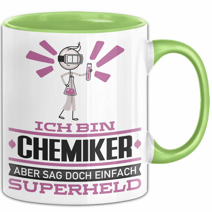 Chemiker Geschenk Tasse Ich Bin Chemiker Aber Sag Doch Einfach Superheld Lustige Geschenkdiee für Chemiker Kaffee-Becher Grün Trendation