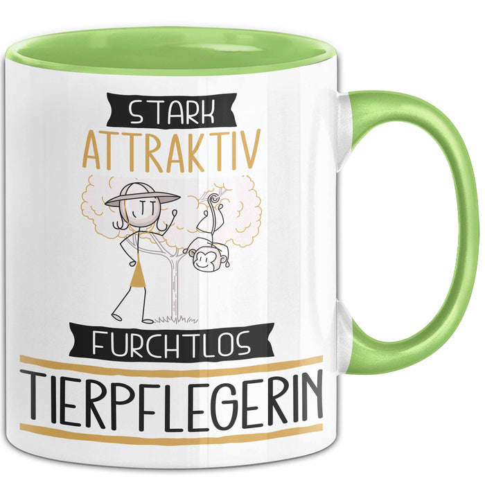 Tierpflegerin Tasse Geschenk Becher Stark Attraktiv Furchtlos Tierpflegerin Lustige Geschenkidee Grün Trendation