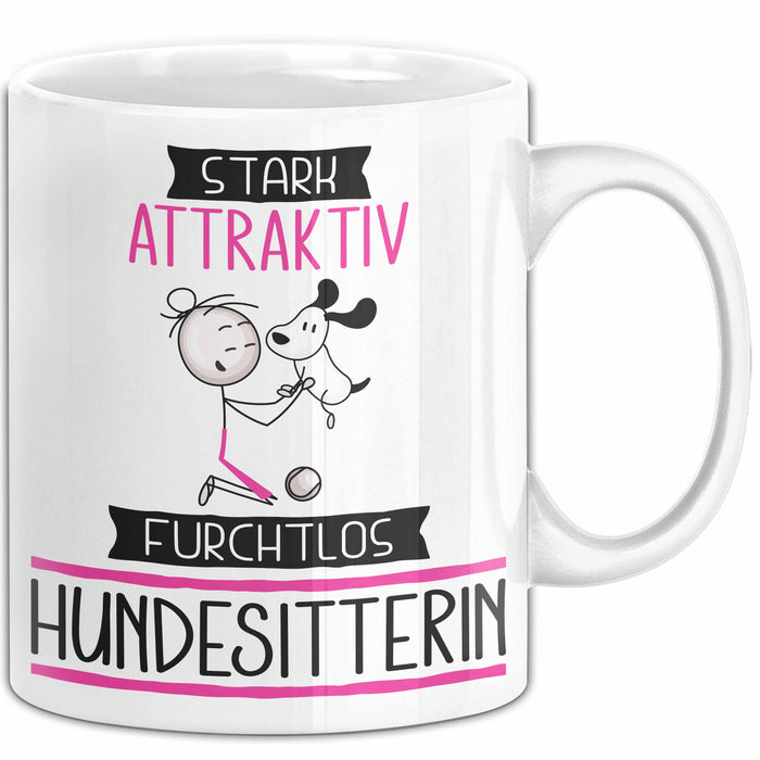 Hundesitterin Tasse Geschenk Becher Stark Attraktiv Furchtlos Hundesitterin Lustige Geschenkidee Weiß Trendation
