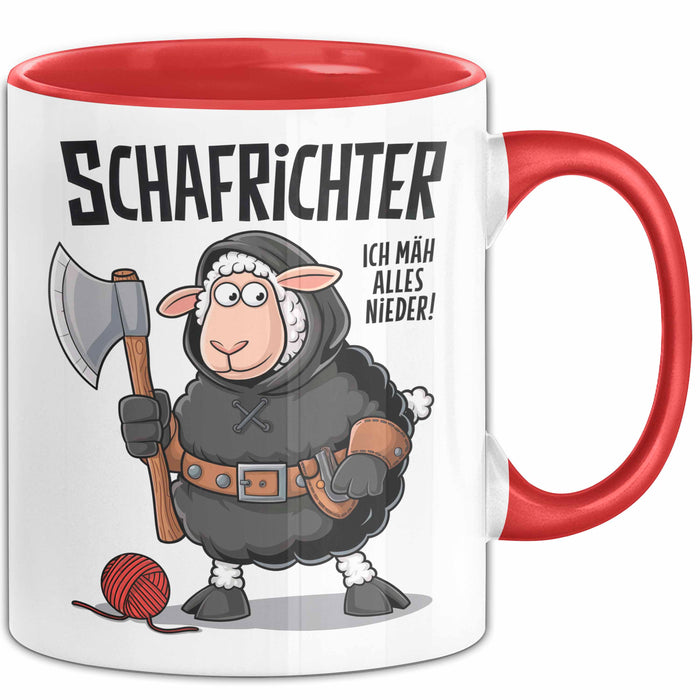 Schaf Tier Sarkasmus Tasse Becher Geschenk Lustige Geschenkidee Spruch Schafrichter Ich Mah Alles Nieder Rot Trendation