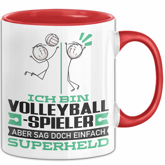 Volleyballspieler Geschenk Tasse Ich Bin Volleyballspieler Aber Sag Doch Einfach Superheld Lustige Geschenkdiee für Volleyballspieler Kaffee-Becher Rot Trendation