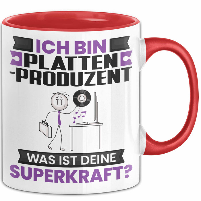 Plattenproduzent Tasse Geschenk für Plattenproduzent Geburtstag Lustiger Spruch Kaffee-Becher Was Ist Deine Superkraft Rot Trendation
