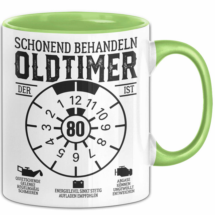 80. Geburtstag Tasse Oldtimer Schonend Behandeln Geschenkidee Männer Frauen Lustiger Spruch 80er Geburtstag Geschenk Grün Trendation
