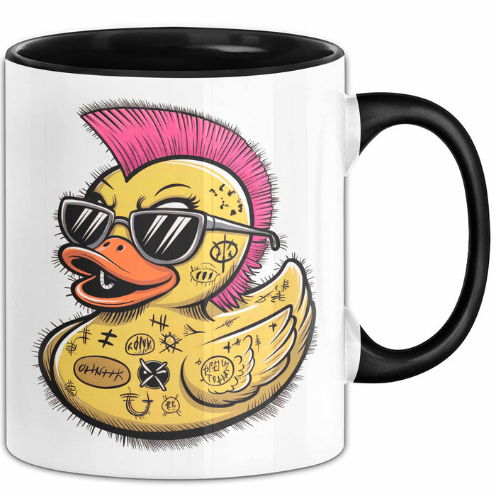 Quietscheente Tier Tasse Geschenk Lustige Geschenkidee Spruch Punk Ente Entenküken Schwarz Trendation