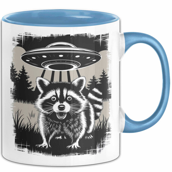Waschbär Tierliebhaber UFO Alien Tasse Geschenk Lustige Geschenkidee Spruch Blau Trendation