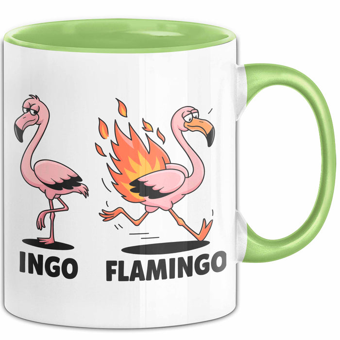 Flamingo In Flammen Tasse Geschenk Lustige Geschenkidee Spruch Grün Trendation