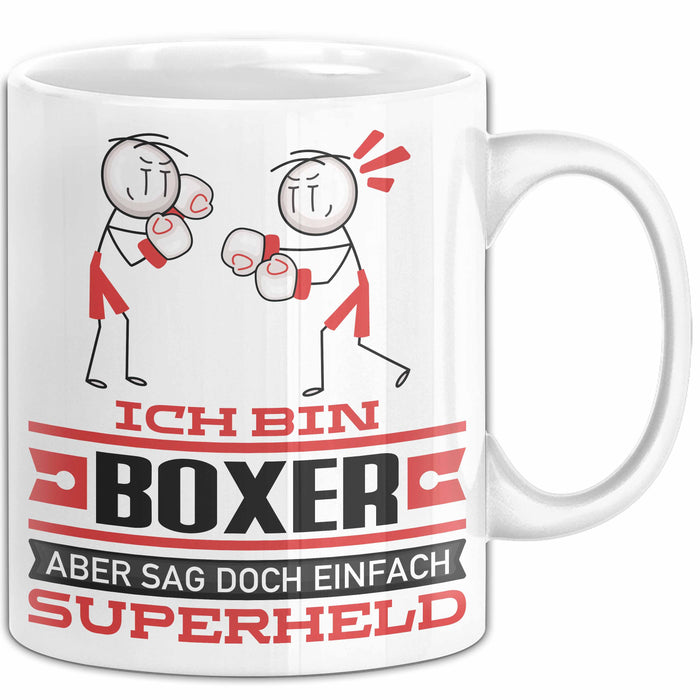 Boxer Geschenk Tasse Ich Bin Boxer Aber Sag Doch Einfach Superheld Lustige Geschenkdiee für Boxer Kaffee-Becher Weiß Trendation