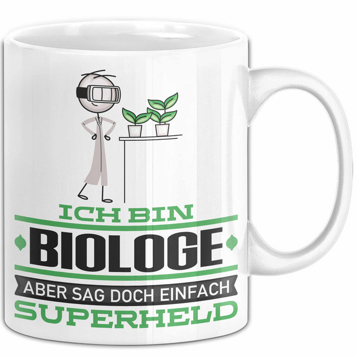 Biologe Geschenk Tasse Ich Bin Biologe Aber Sag Doch Einfach Superheld Lustige Geschenkdiee für Biologe Kaffee-Becher Weiß Trendation
