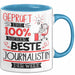 Beste Journalistin Der Welt Tasse Geschenk für Eine Journalistin Geprüft Und Sicher Geschenkidee Geburtstag Weihnachten Blau Trendation