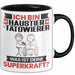 Haustier-Tätowierer Tasse Geschenk für Haustier-Tätowierer Geburtstag Lustiger Spruch Kaffee-Becher Was Ist Deine Superkraft Schwarz Trendation