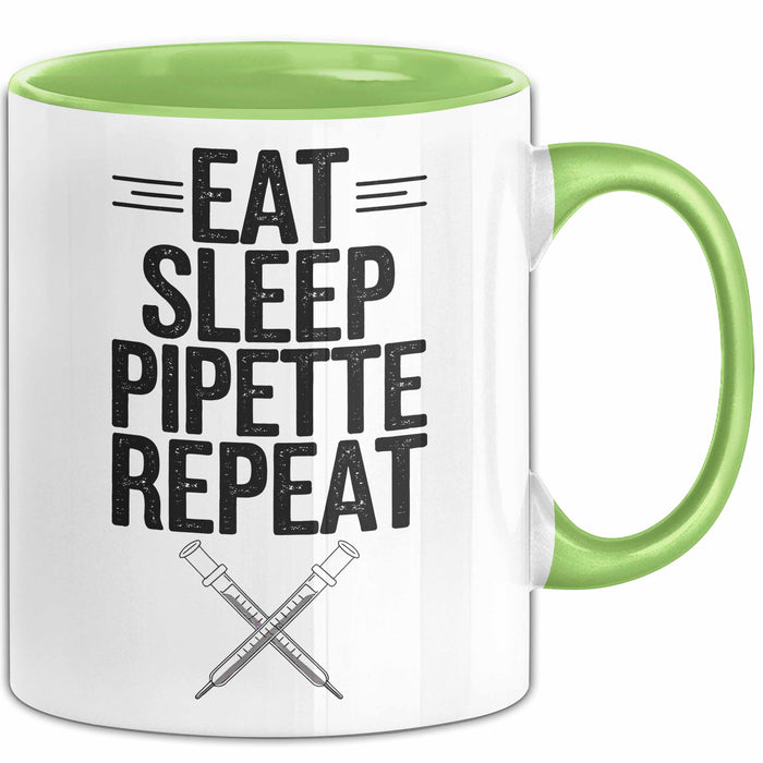 Biologe Tasse Geschenk Essen Schlafen Pipettieren Grün Trendation