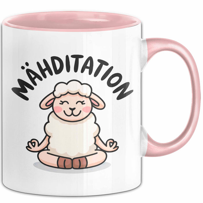 Schaf Tier Bauer Tasse Becher Geschenk Lustige Geschenkidee Spruch Mahditation Rosa Trendation