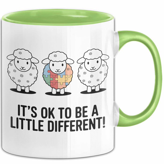 Schaf Autismus Bewusstsein Tasse Geschenk Lustige Geschenkidee Spruch Es Ist Okay Ein Bisschen Anders Zu Sein Grün Trendation