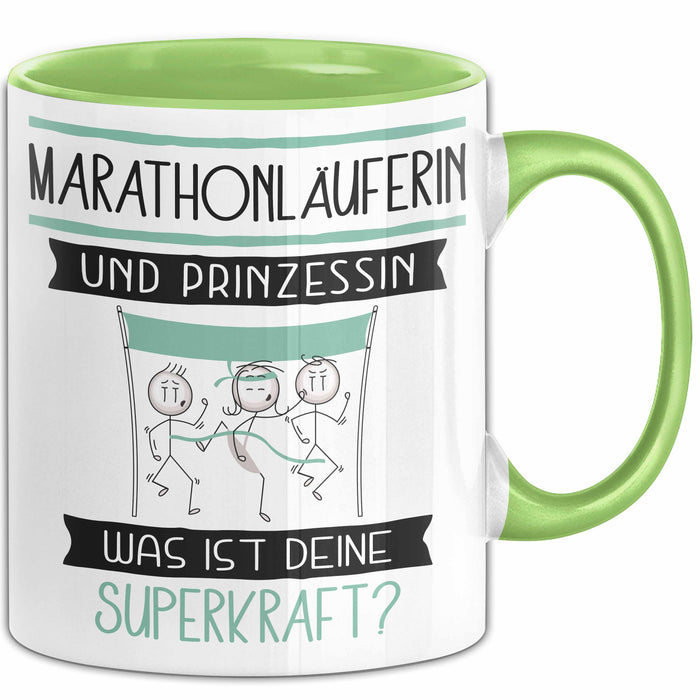 Marathonläuferin Und Prinzessin Tasse Geschenk Für Eine Marathonläuferin Geburtstag Was Ist Deine Superkraft Grün Trendation