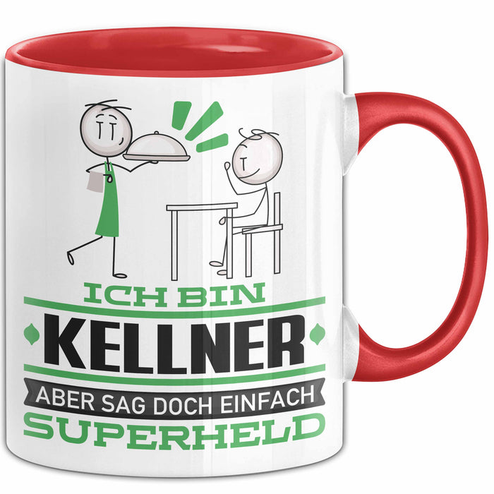 Kellner Geschenk Tasse Ich Bin Kellner Aber Sag Doch Einfach Superheld Lustige Geschenkdiee für Kellner Kaffee-Becher Rot Trendation