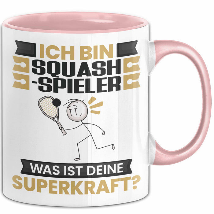Squash-Spieler Tasse Geschenk für Squash-Spieler Geburtstag Lustiger Spruch Kaffee-Becher Was Ist Deine Superkraft Rosa Trendation