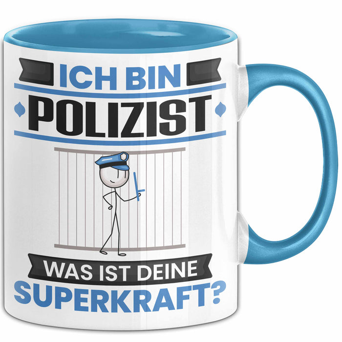 Polizist Tasse Geschenk für Polizist Geburtstag Lustiger Spruch Kaffee-Becher Was Ist Deine Superkraft Blau Trendation