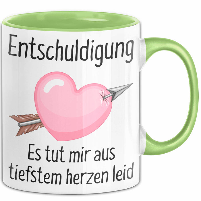 Entschuldigung Tasse Es Tut Mir Aus Tiefstem Herzen Leid Geschenkidee Sorry Becher Grün Trendation