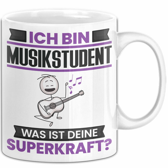 Musikstudent Tasse Geschenk für Musikstudent Geburtstag Lustiger Spruch Kaffee-Becher Was Ist Deine Superkraft Weiß Trendation