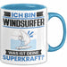 Windsurfer Tasse Geschenk für Windsurfer Geburtstag Lustiger Spruch Kaffee-Becher Was Ist Deine Superkraft Blau Trendation