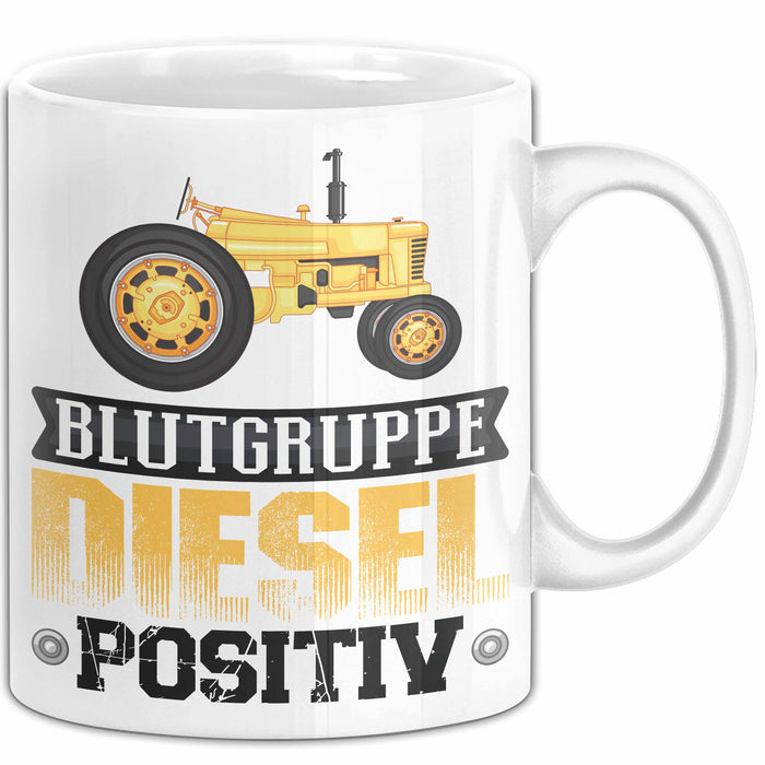 Auto Tasse Geschenk Blutgruppe Positiv Traktor Spruch Geschenkidee bagger Weiß Trendation