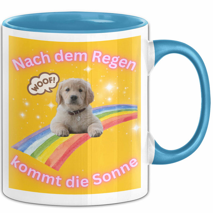 Meme Tasse Geschenk Lustiger Becher Hund Nach Dem Regen Kommt Die Sonne Blau Trendation