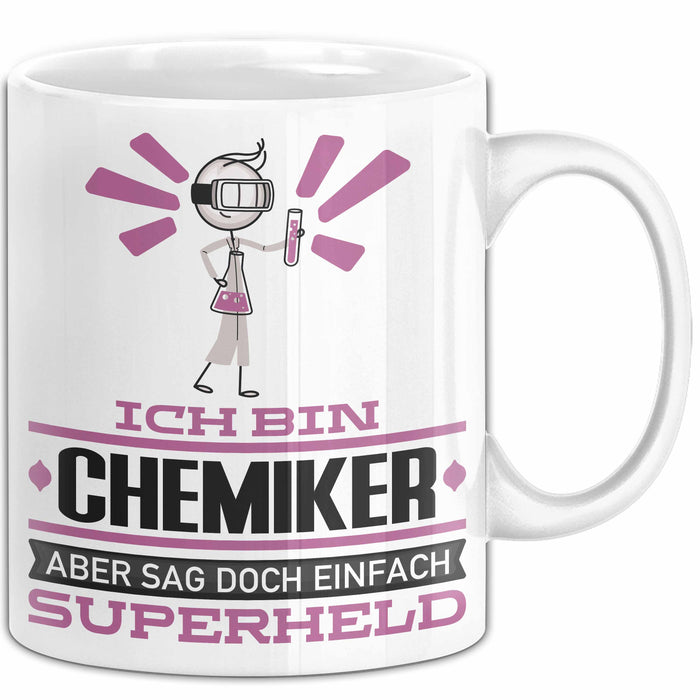 Chemiker Geschenk Tasse Ich Bin Chemiker Aber Sag Doch Einfach Superheld Lustige Geschenkdiee für Chemiker Kaffee-Becher Weiß Trendation