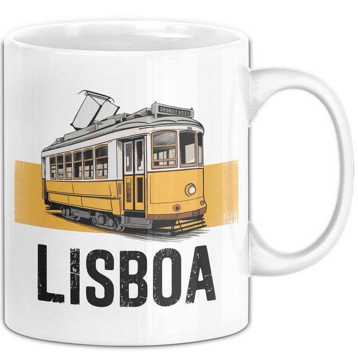 Lissabon Portugal Tasse Geschenk Lustige Geschenkidee Spruch Seilbahn Reise Straßenbahn Weiß Trendation