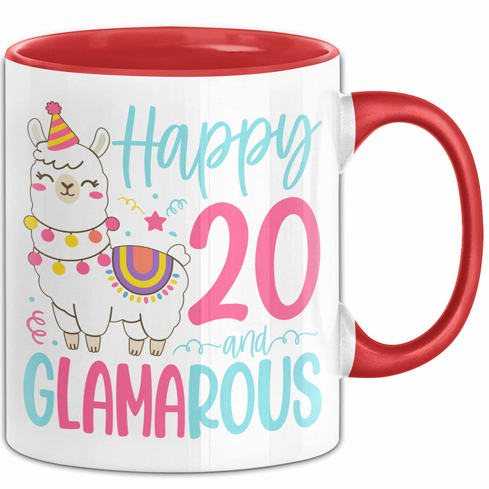 20er Geburtstag Tasse Geschenk Happy 20 And Glamarous Llama Alpaka Liebhaber Geschenkidee zum Geburtstag Rot Trendation
