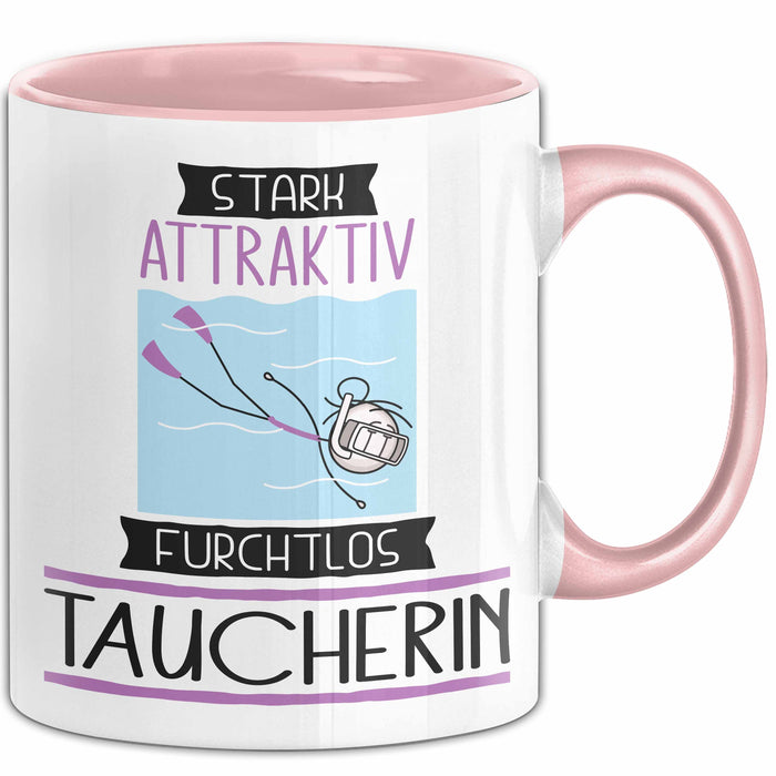 Taucherin Tasse Geschenk Becher Stark Attraktiv Furchtlos Taucherin Lustige Geschenkidee Rosa Trendation