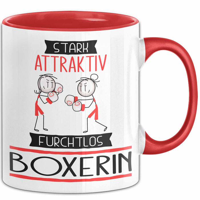 Boxerin Tasse Geschenk Becher Stark Attraktiv Furchtlos Boxerin Lustige Geschenkidee Rot Trendation