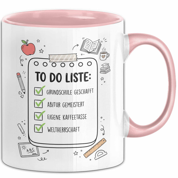 Schüler Abschluss Tasse Geschenk Lustige Geschenkidee Spruch Grundschule Geschafft Abitur Gemeistert Rosa Trendation