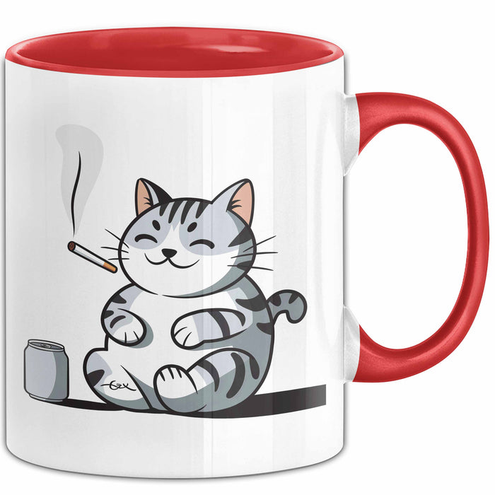 Sarkastische Rauchende Katze Sarkasmus Tasse Geschenk Lustige Geschenkidee Spruch Rot Trendation