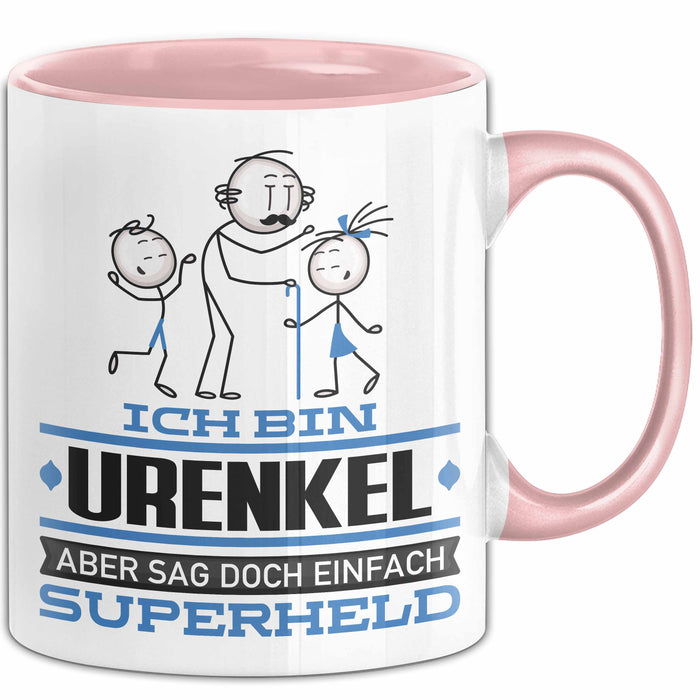 Urenkel Geschenk Tasse Ich Bin Urenkel Aber Sag Doch Einfach Superheld Lustige Geschenkdiee für Urenkel Kaffee-Becher Rosa Trendation
