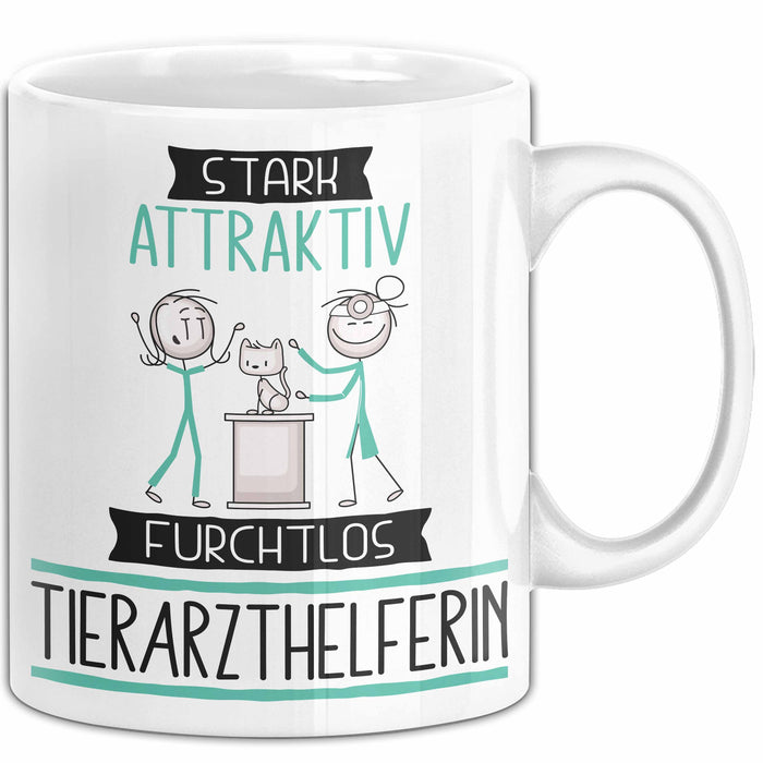 Tierarzthelferin Tasse Geschenk Becher Stark Attraktiv Furchtlos Tierarzthelferin Lustige Geschenkidee Weiß Trendation