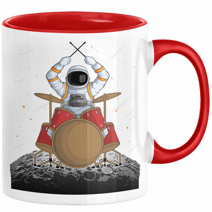 Drummer Schlagzeug-Spieler Geschenk Tasse Geschenkidee Kaffee-Becher Schlagzeuger Mond Grafik Rot Trendation