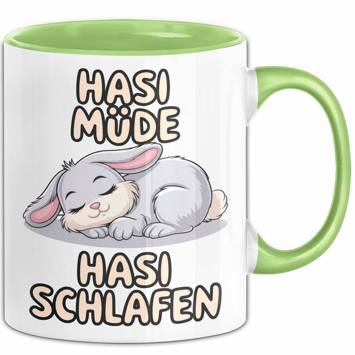 Sarkastische Kaninchen Hase Tasse Geschenk Lustige Geschenkidee Spruch Hasi Müde Hasi Schlafen Grün Trendation
