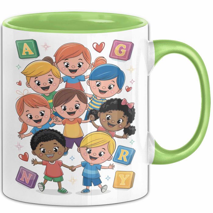 Kindergarten Lehrer Tasse Geschenk Lustige Geschenkidee Spruch Für Kleine Lernende Grün Trendation