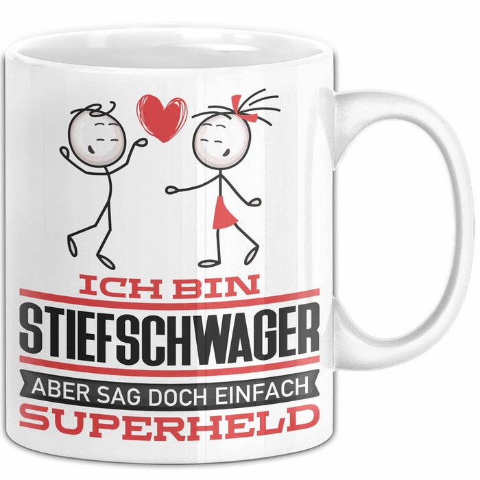 Stiefschwager Geschenk Tasse Ich Bin Stiefschwager Aber Sag Doch Einfach Superheld Lustige Geschenkdiee für Stiefschwager Kaffee-Becher Weiß Trendation