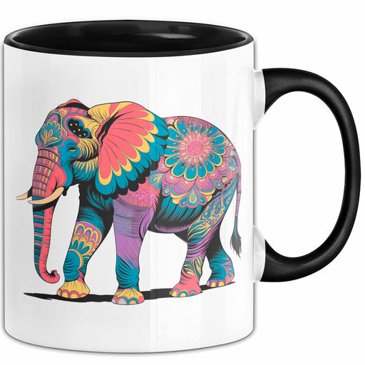 Elefant Tier Blumen Tasse Geschenk Lustige Geschenkidee Spruch Schwarz Trendation