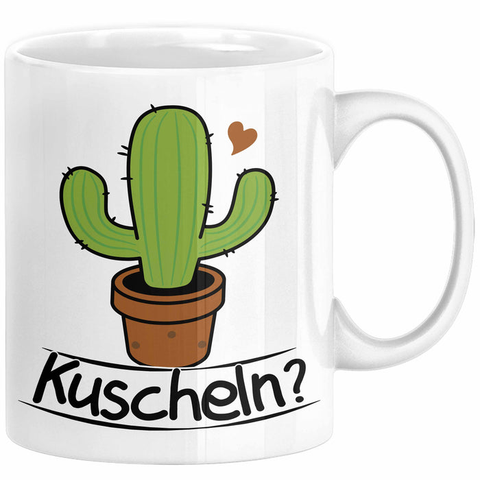Kaktus Tasse Geschenk Kuscheln Sarkasmus Humor Geschenkidee Kaffee-Becher Kaktus-Liebhaber Weiß Trendation
