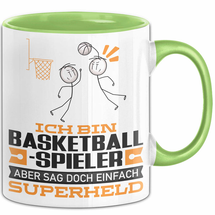 Basketballspieler Geschenk Tasse Ich Bin Basketballspieler Aber Sag Doch Einfach Superheld Lustige Geschenkdiee für Basketballspieler Kaffee-Becher Grün Trendation