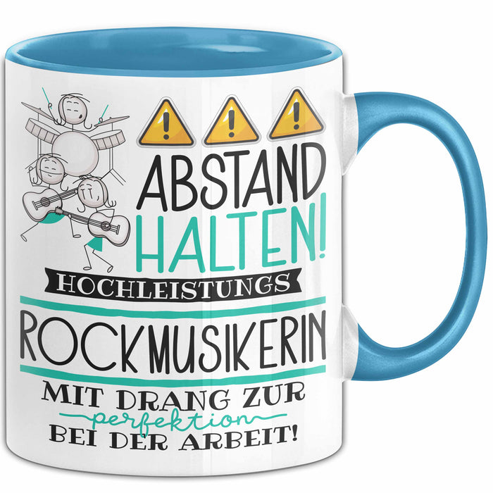 Rockmusikerin Tasse Geschenk Lustig Abstand Halten Hochleistungs-Rockmusikerin Mit Drang Zur Perfektion Bei Der Arbeit Blau Trendation